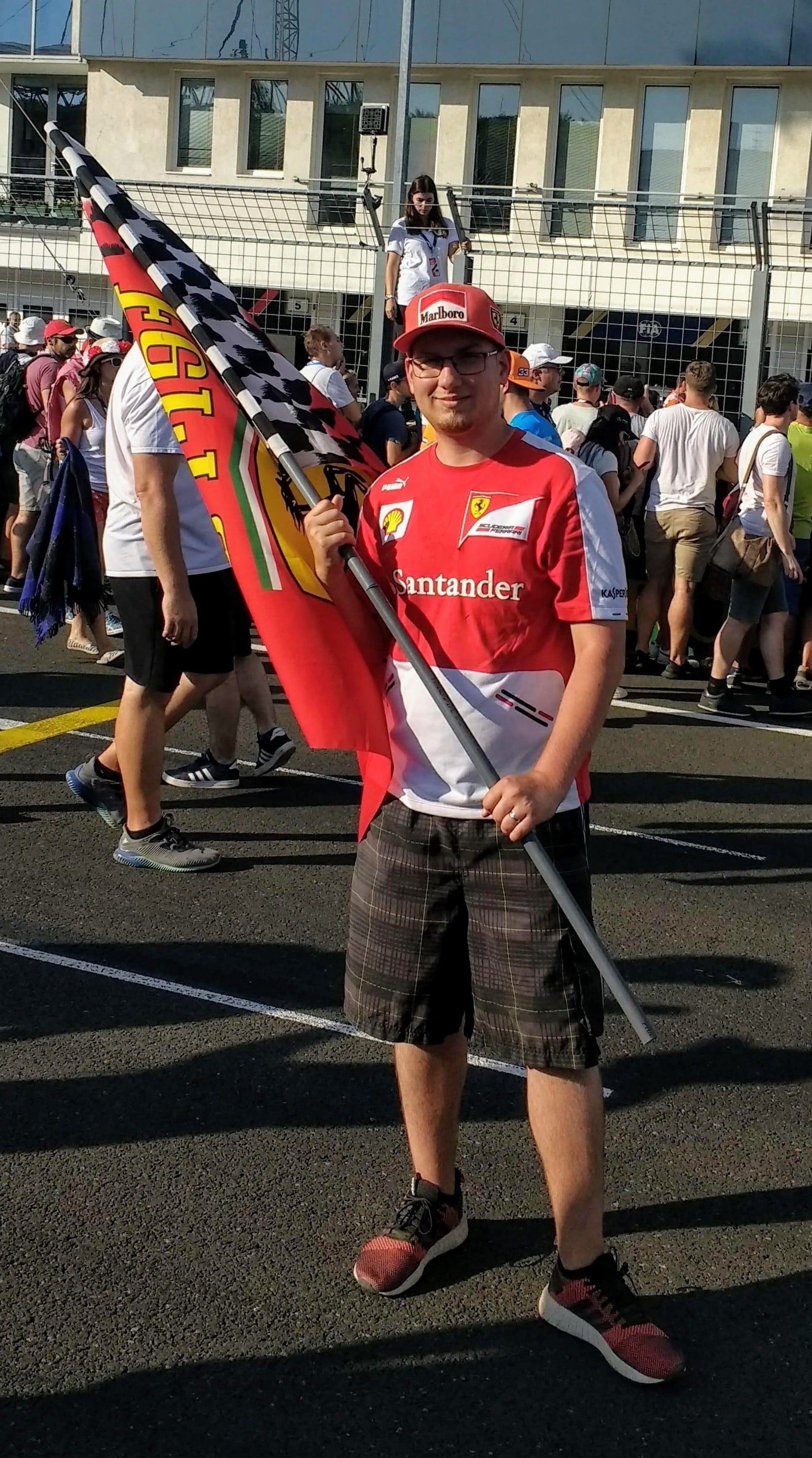 With Ferrari flag